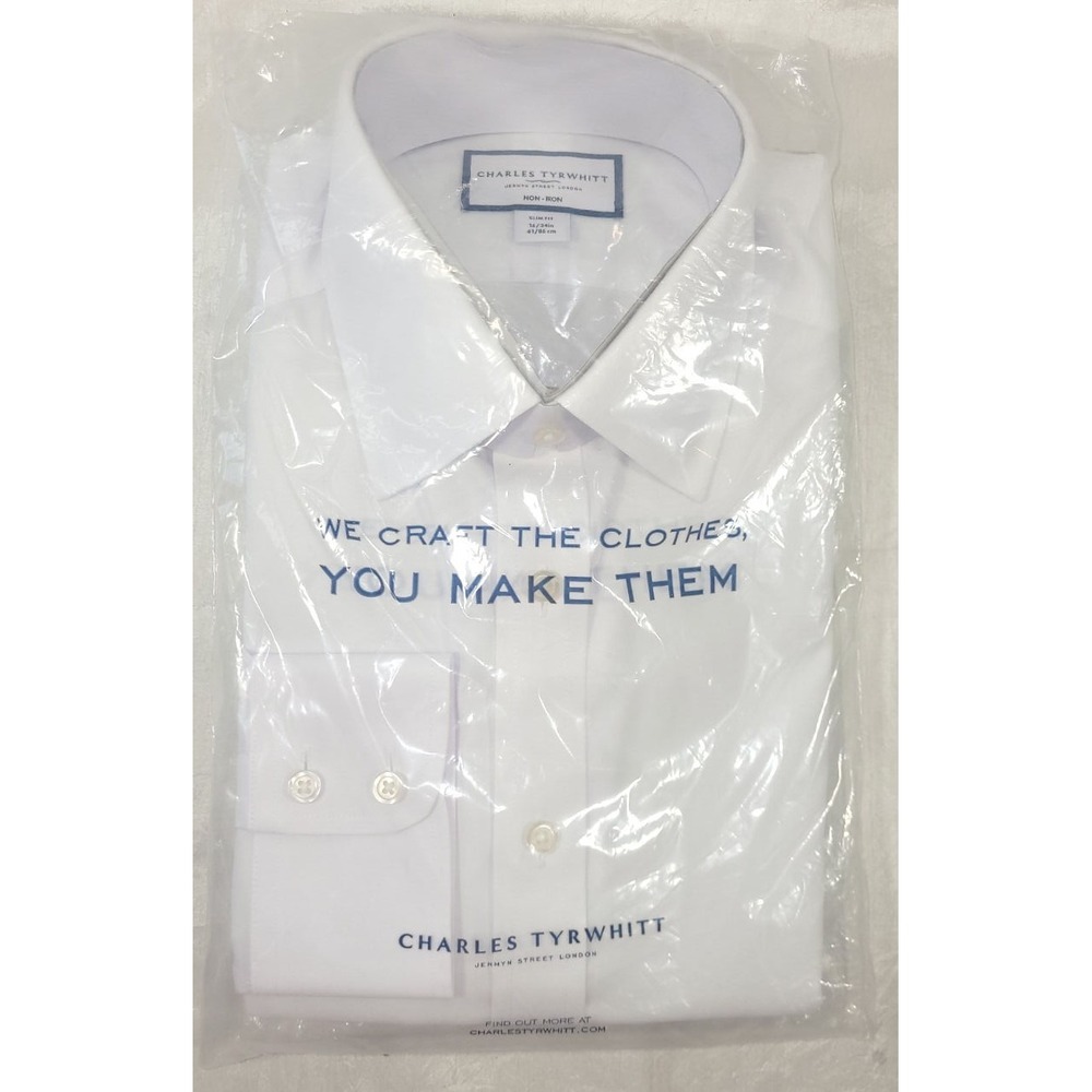 Charles Tyrwhitt Men's Non-Iron Twill Slim Fit Dress Shirt - White - Size 16/34